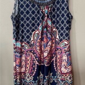 NY Collection Navy and Pink Patterned Dress